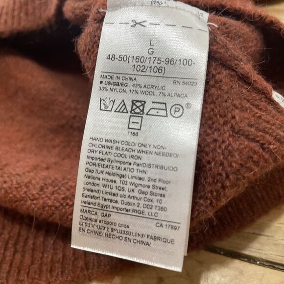 Gap Crop Sweater Wool Alpaca L Burnt Orange Brown Mock Oversize Western Knit 44" - Picture 16 of 16